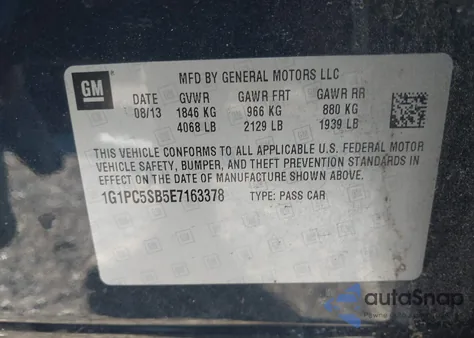 2014 Chevrolet Cruze 1Lt Auto z USA, uszkodzony, nr VIN 1G1PC5SB5E7163378